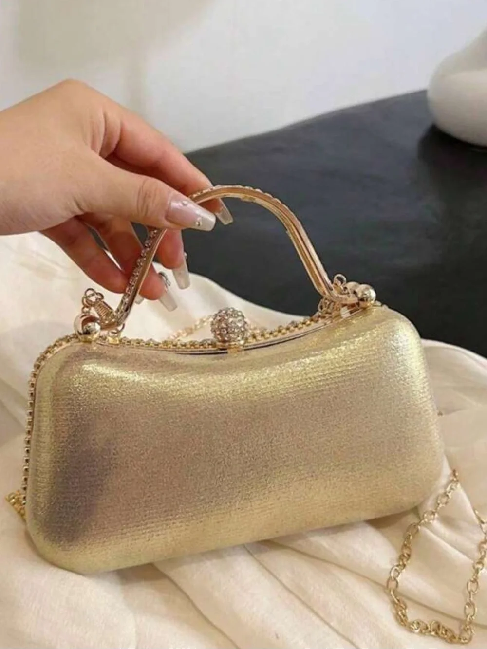 Gold Crystal Fringe Evening Clutch Handbag